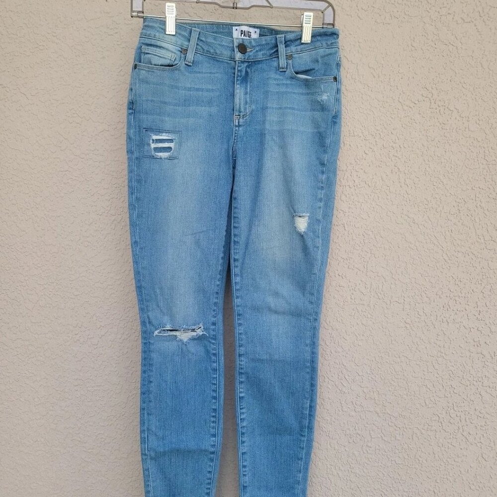 Paige Jeans Verdugo Ankle Stretch Skinny Mid Rise Light Distressed Pants Sz 28